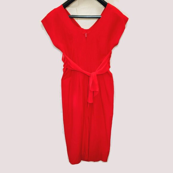 Vintage Midi Sheath Dress with Chiffon Drape Cap Sleeve Back Zip Vent 1990s - Picture 2 of 6